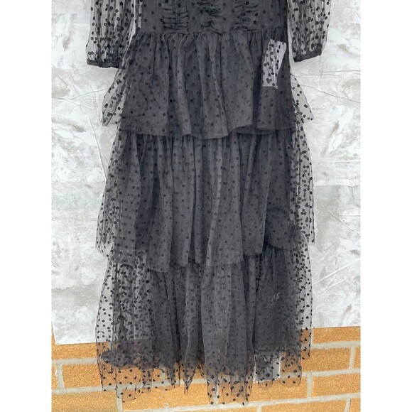 Amy Lynn Dover Tiered Mesh Dress in black with a polka dress size Small - Picture 6 of 13